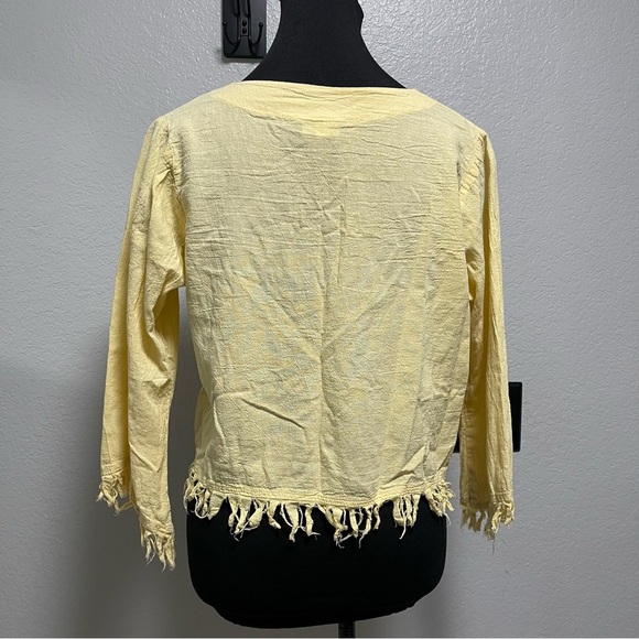 Aries & Taurus Women Fringe Trim Long Sleeve 100% Cotton Sun Yellow Top Small - Picture 7 of 9